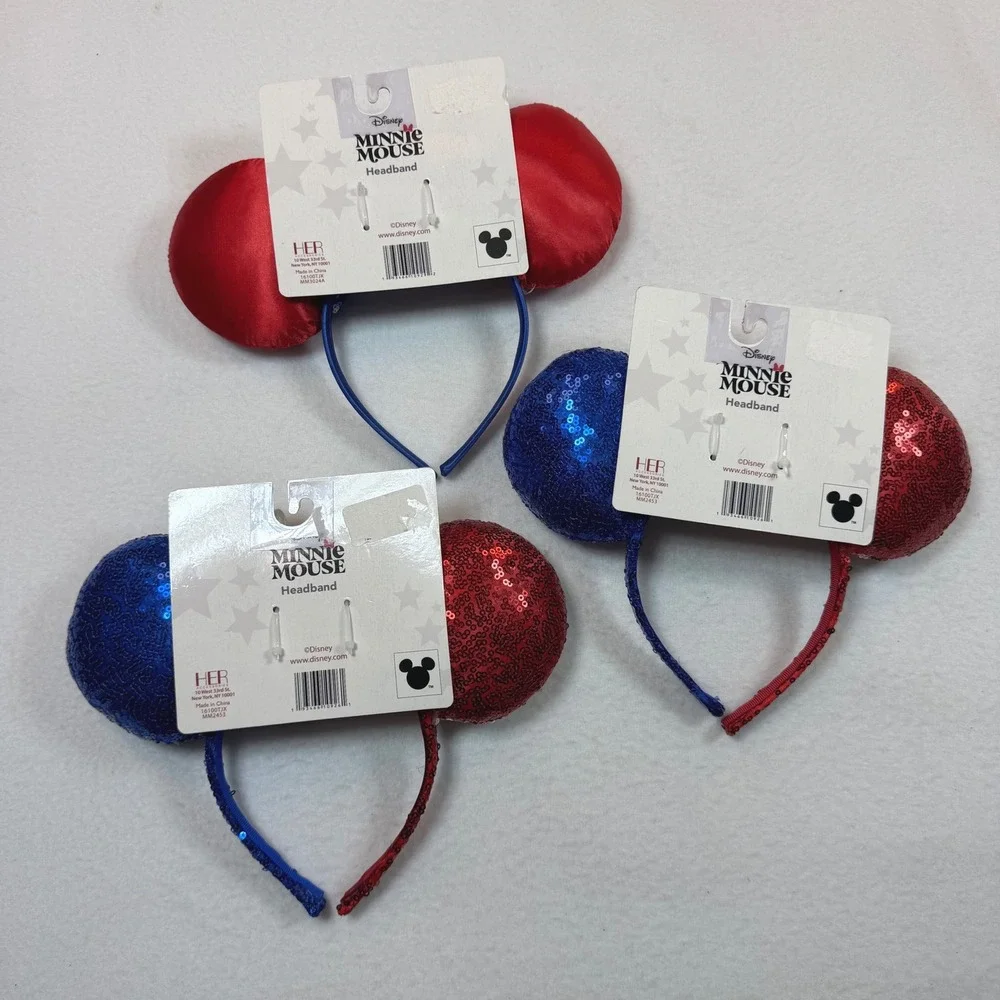 Disney Minnie Mouse Patriotic Headband Set 3pk Red White Blue Sequin 4th July